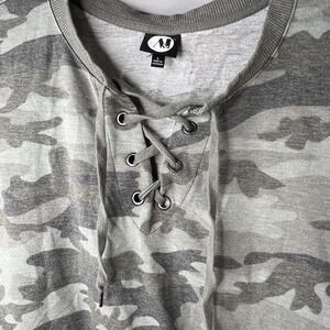 A&I Women's Gray Camo Lace‎ Up Long Sleeve Pullover Sweatshirt Lightweight Sz Lg